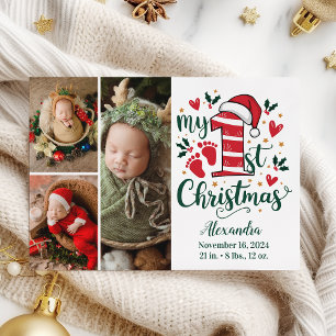 Cartão De Festividades 3 Foto Bengala de Natal Bebê 1º Natal