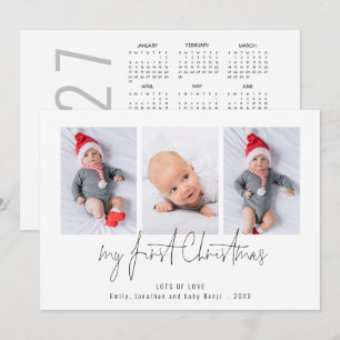 Cartão De Festividades 3 Foto Calendário 2027 Primeiro Natal do Bebê
