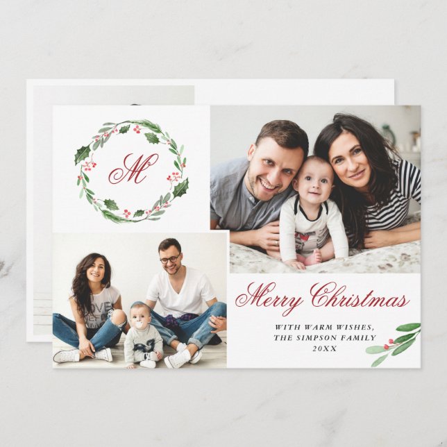 Cartão De Festividades 3 FOTO Colagem Feliz Natal Saudação (Frente/Verso)