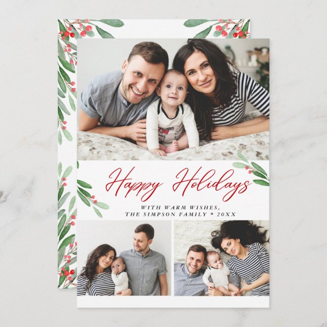 Cartão De Festividades 3 FOTO Colagem Feliz Natal Saudação (Frente/Verso)