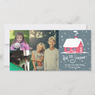 Cartão De Festividades 3 Foto Colagem Personalizada Nome Snowy House Nata
