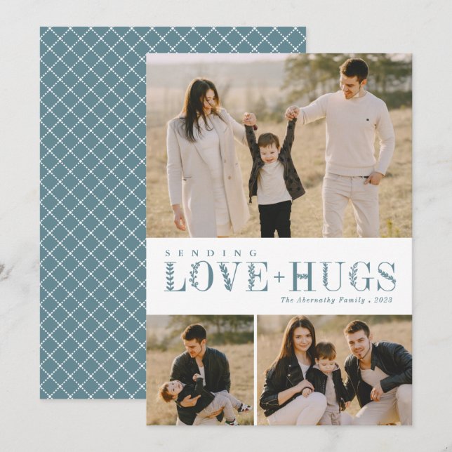 Cartão De Festividades 3 Foto Colagem Verde Cartas Amor Abraços Pousados (Frente/Verso)