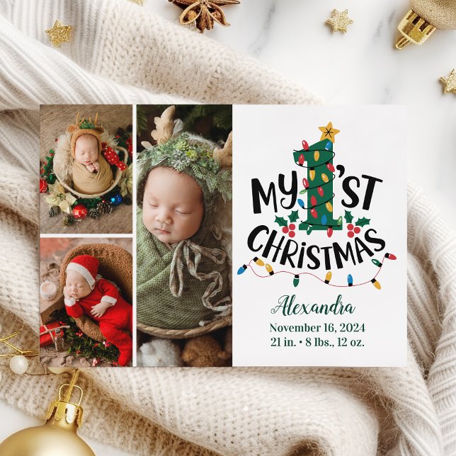 Cartão De Festividades 3 Foto de Natal Luzes de Árvore Primeiro Natal (Criador carregado)