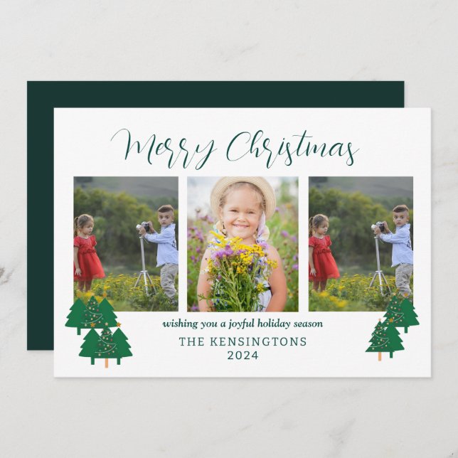 Cartão De Festividades 3-Foto de Natal Moderno Rustic (Frente/Verso)