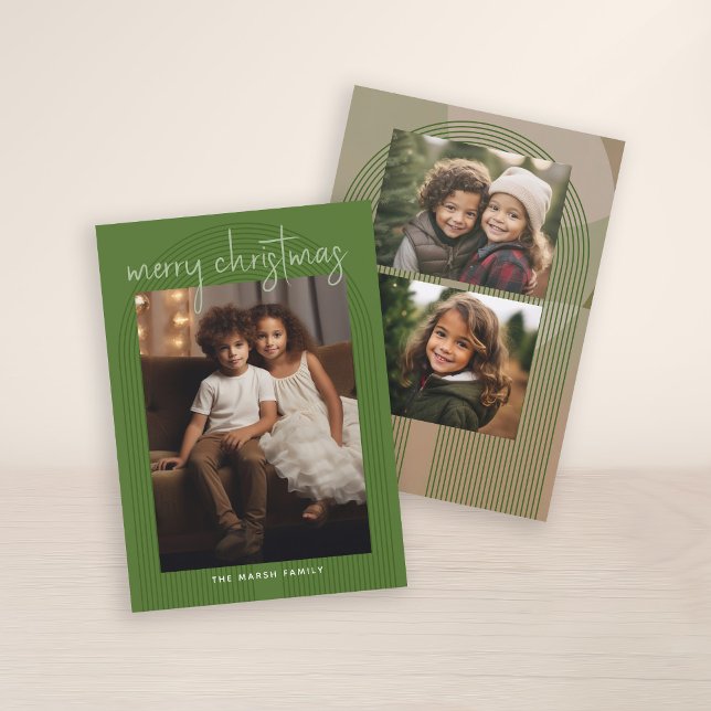 Cartão De Festividades 3 Foto Feliz Linhas de Abstrato de Natal Manuscrit (3 Photo Christmas Card with Retro Line Art Arches - Print and Download Option)