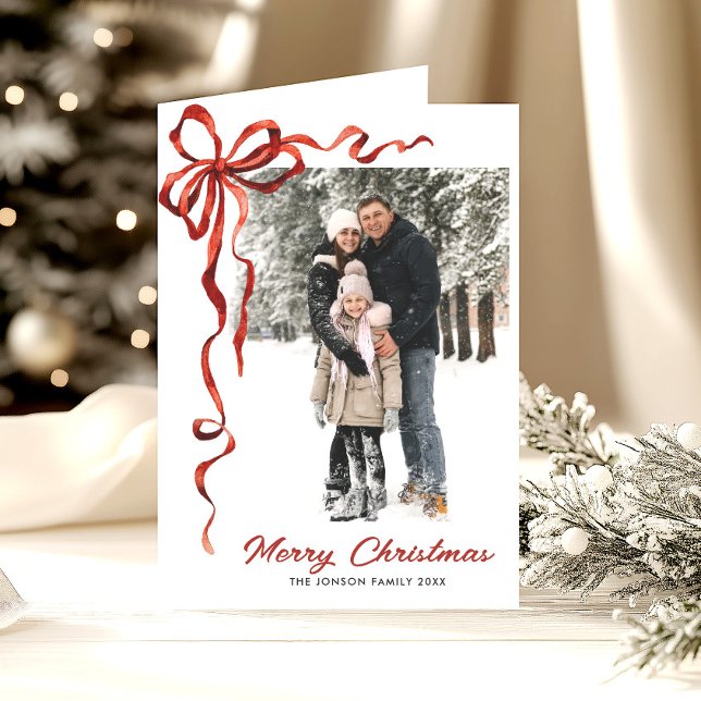 Cartão De Festividades 3 Foto Festiva Natal Boho Friso Arco Vermelho (Criador carregado)