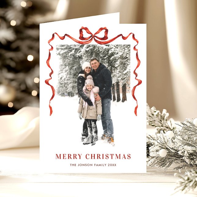 Cartão De Festividades 3 Foto Festiva Natal Boho Friso Arco Vermelho (Criador carregado)