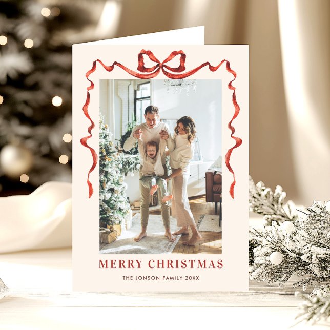 Cartão De Festividades 3 Foto Festiva Natal Boho Friso Arco Vermelho (Criador carregado)
