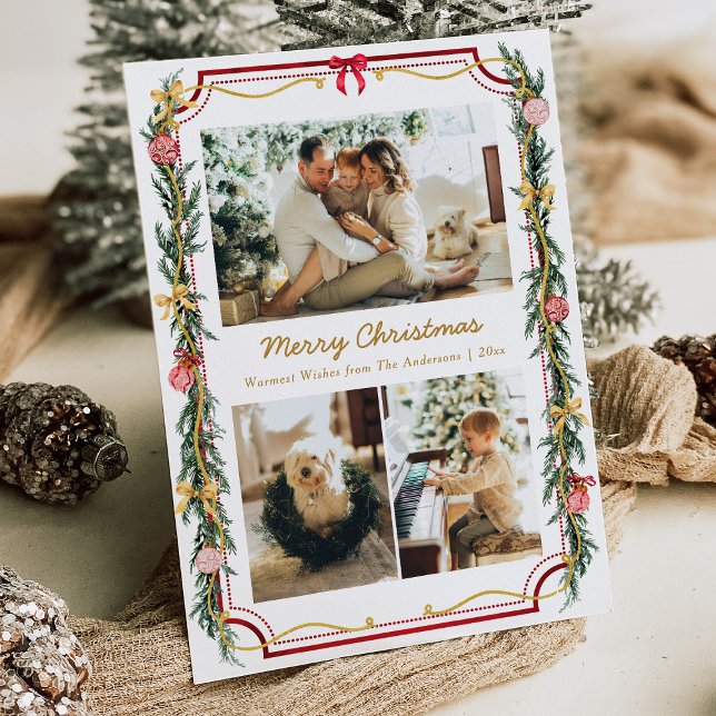 Cartão De Festividades 3 Foto Festiva Natal Folhagem Botânica e Arcos (Criador carregado)