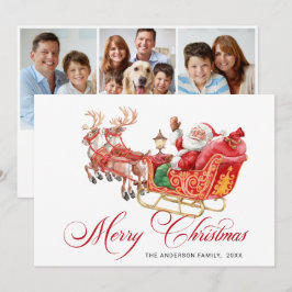 Cartão De Festividades 3 FOTO Festivo Papai Noel Trenó Natal Saudação