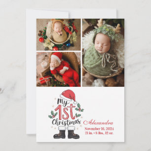 Cartão De Festividades 3 Foto Fofa Bebê Papai Noel 1º Natal