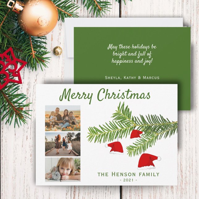 Cartão De Festividades 3 Foto moderna Pine Santa Hat Feliz Natal (Criador carregado)
