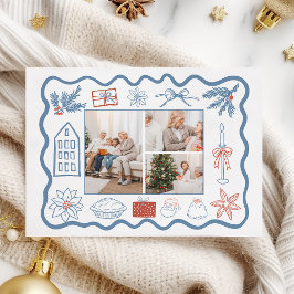 Cartão De Festividades 3 Foto Natal Doodle Line Art Holiday