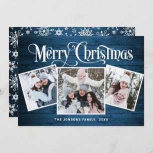 Cartão De Festividades 3 FOTO Natal Russo Blue Wood Saudação