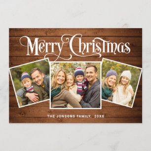Cartão De Festividades 3 FOTO Natal Russo Madeira Marrom Saudação