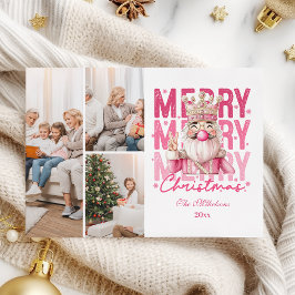 Cartão De Festividades 3 Foto Natalino Descascador de Nozes Rosa Vintage