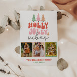 Cartão De Festividades 3 Foto Pastel Cores Groovy Retro Natal<br><div class="desc">3 Foto: Pastel Colors Groovy Retro Natal Holiday Card</div>