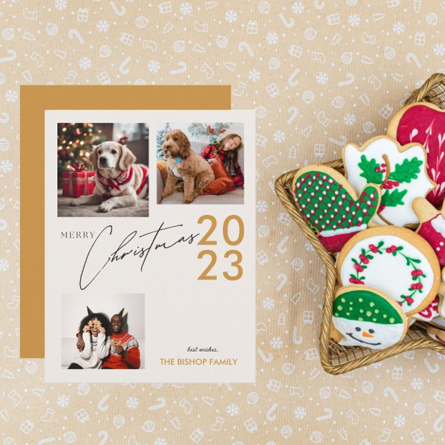 Cartão De Festividades 3 Foto Personalizada Saudação de Feliz Natal (Criador carregado)