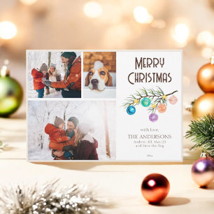 Cartão De Festividades 3 Foto Pine Fir Branch Ornament Feliz Natal