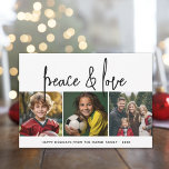 Cartão De Festividades 3 Fotografia Collage Mod Script Black White Peace<br><div class="desc">Uma feliz e um cartões de natal brilhante com uma fonte rustica de caligrafia. Um sentimento moderno do século médio com um padrão geométrico nas costas. Este design não tradicional é uma nova abordagem que fará com que suas fotos da família se destaque.</div>