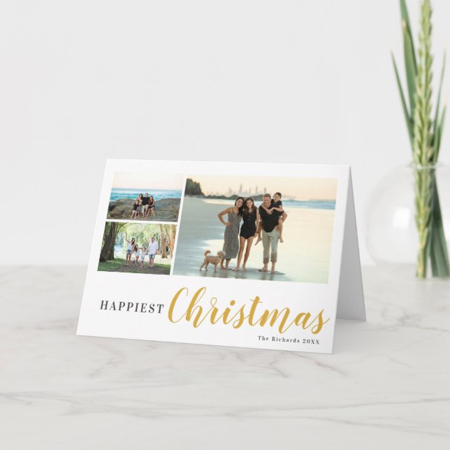 Cartão De Festividades 3 Fotografias Collage Família Natal Personalizada (Frente)