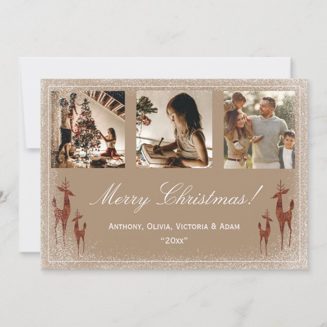 Cartão De Festividades 3 fotos de Natal Colagem de Férias no Natal  (Frente)