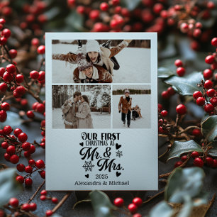 Cartão De Festividades 3 Fotos Flocos de Neve Minimalistas Natal Sr e Sra