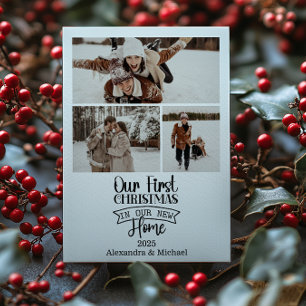 Cartão De Festividades 3 Fotos Minimalistas Natal Recém-Casados