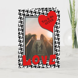 Cartão De Festividades 3 Fotos Red Love Heart Notes Classic Houndstooth