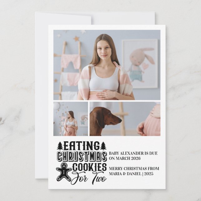 Cartão De Festividades 3 Photo Christmas Cookies for 2 Pregnancy  (Frente)