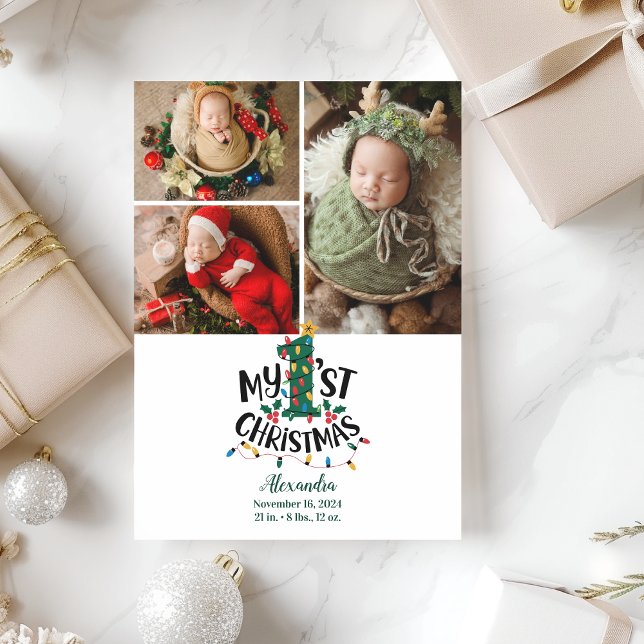 Cartão De Festividades 3 Photo Christmas Tree Lights First Christmas (Criador carregado)