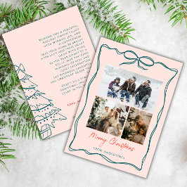 Cartão De Festividades 3 Photo Collage Wavy Doodle Frame Bow Christmas