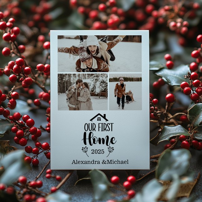 Cartão De Festividades 3 Photo Minimialist Christmas Our First Home (Criador carregado)