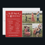 Cartão De Festividades 3 Photo Modern Funny Twelve Days Corona Red<br><div class="desc">This funny, modern 3 photo collage holiday card is perfect for the 2020 Christmas season! It's a whole new take on The Twelve Days of Christmas song, with The Twelve Days of Corona! Most of the text can be customized, if desired, if you'd like the card to say a little...</div>