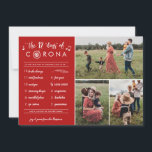 Cartão De Festividades 3 Photo Modern Funny Twelve Days Corona Red<br><div class="desc">This funny, modern 3 photo collage holiday card is perfect for the 2020 Christmas season! It's a whole new take on The Twelve Days of Christmas song, with The Twelve Days of Corona! Most of the text can be customized, if desired, if you'd like the card to say a little...</div>