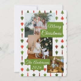 Cartão De Festividades 3 Photo Red White Green Christmas Tree Xmas Card