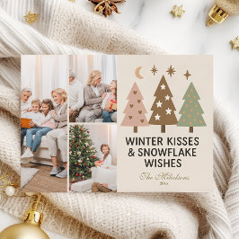 Cartão De Festividades 3 Photo Retro Winter Kisses & Snowflake Wishes