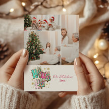 3 Photo Whimsical Ho Ho Ho Christmas Family