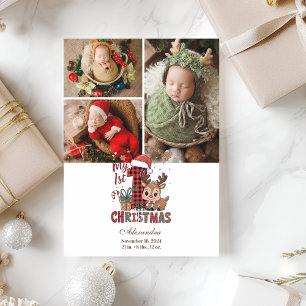 Cartão De Festividades 3 Reindeer de Xadrez Fotográfica Primeiro Natal