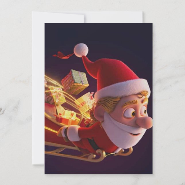 Cartão De Festividades 3D Santa Claus Christmas Greeting Card – Festive H (Frente)