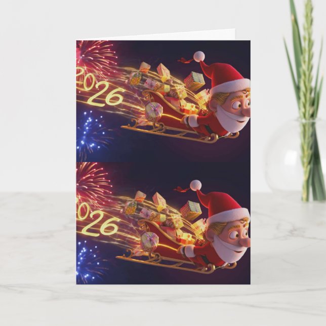 Cartão De Festividades 3D Santa Claus Christmas Greeting Card – Festive H (Frente)