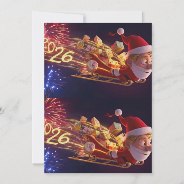 Cartão De Festividades 3D Santa Claus Christmas Greeting Card – Festive H (Frente)