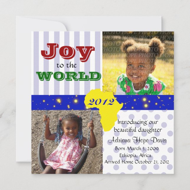 Cartão De Festividades 3Photo Joy to World Africa Adoption Card (Frente)