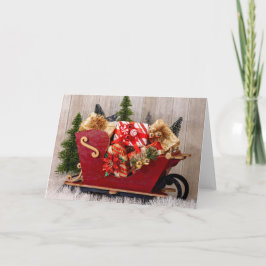 Cartão De Festividades 4197-Sleigh com presentes e árvores