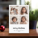 Cartão De Festividades 4 Colagem de Fotos: Mínimo de Natal Feliz<br><div class="desc">Padrão de meia lua branca e preta na parte de trás - Um Cartões de natal simples e minimalista com 4 fotos quadradas e caligrafia moderna. Coloque suas fotos em quadrados antes de carregar.</div>