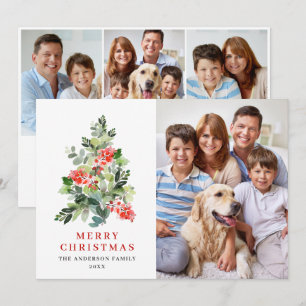 Cartão De Festividades 4 FOTO Árvore de Natal Holly Berry Saudação