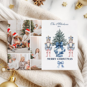 Cartão De Festividades 4 Foto Azul Chinoiserie Noturcracker Natal