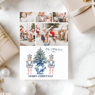 Cartão De Festividades 4 Foto Azul Chinoiserie Quebra-Nozes Natal