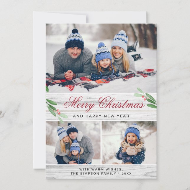 Cartão De Festividades 4 FOTO Colagem Feliz Saudação de Natal (Frente)