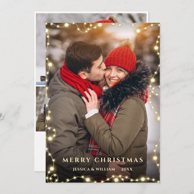 Cartão De Festividades 4 FOTO Feliz Natal Dourado Saudação Sparkle (Frente/Verso)